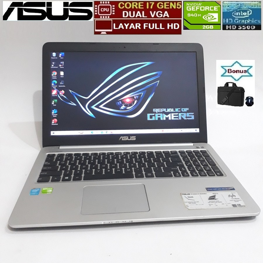 LAPTOP SLIM ASUS CORE I7 DUAL VGA RAM 8GB SSD 512GB NVDIA GEFORCE GT2GB