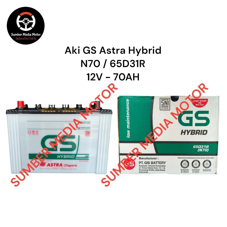 Aki Accu Basah Mobil GS Hybrid Astra N70 65D31R 12V-70AH Original