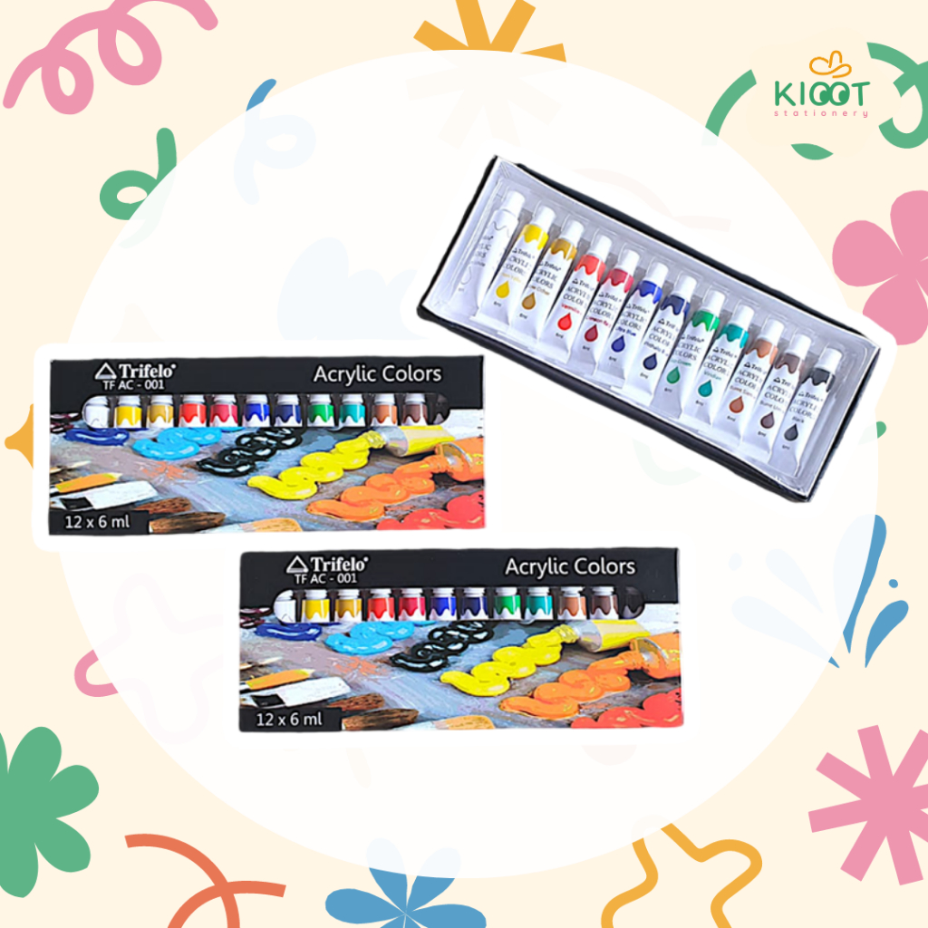 

Kioot - Cat Akrilik Trifelo Set Acrylic Colours Paint Kanvas 6 ml 12 Warna Alat Melukis Pastel Neon Metallic