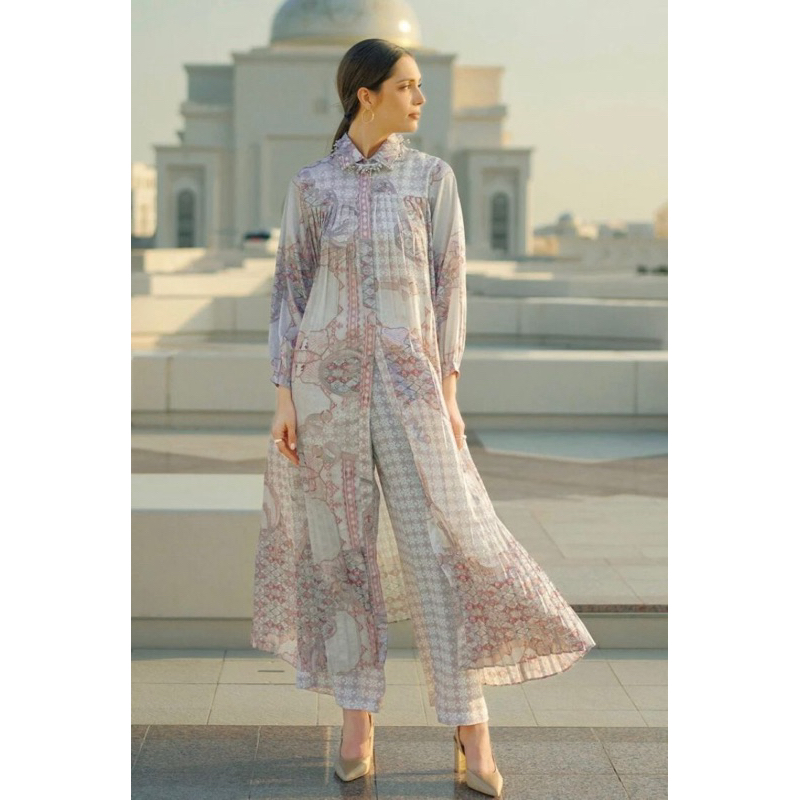 preloved festive pleated shirt dress benang jarum