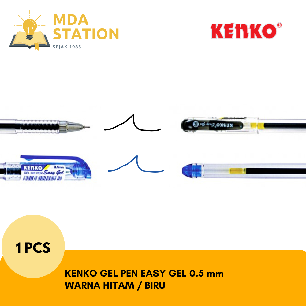 

KENKO GEL PEN EASY GEL 0.5 mm Warna Hitam / Biru (SATUAN) | MDA STATION