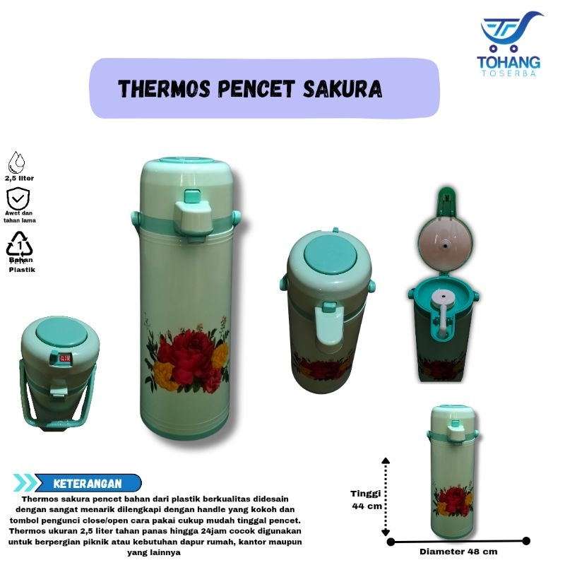 Termos pencet sakura 2,5 liter , termos air panas pompa 2,5 liter