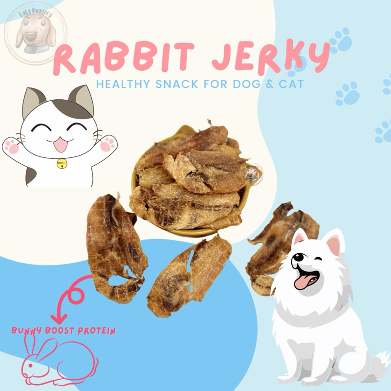 Rabbit Jerky Snack Hewan anjing kucing Homemade daging kelinci Lula Doggery