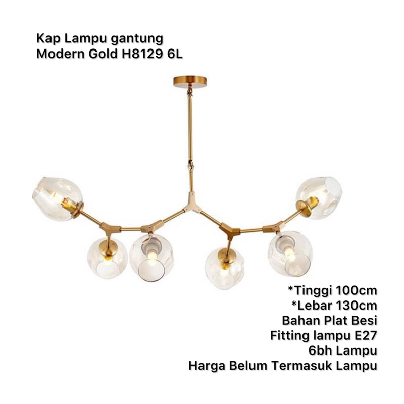 Lampu gantung modern gold 6Lampu H8129