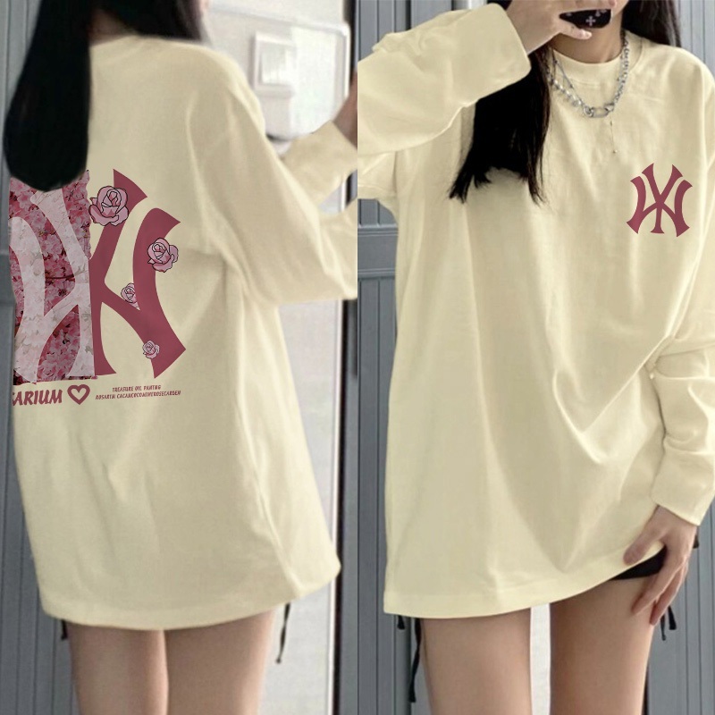 Kaos Oversize Lengan Panjang Wanita Korean Style YN Red Rose Baju Kaos Lengan Panjang Wanita Terbaru