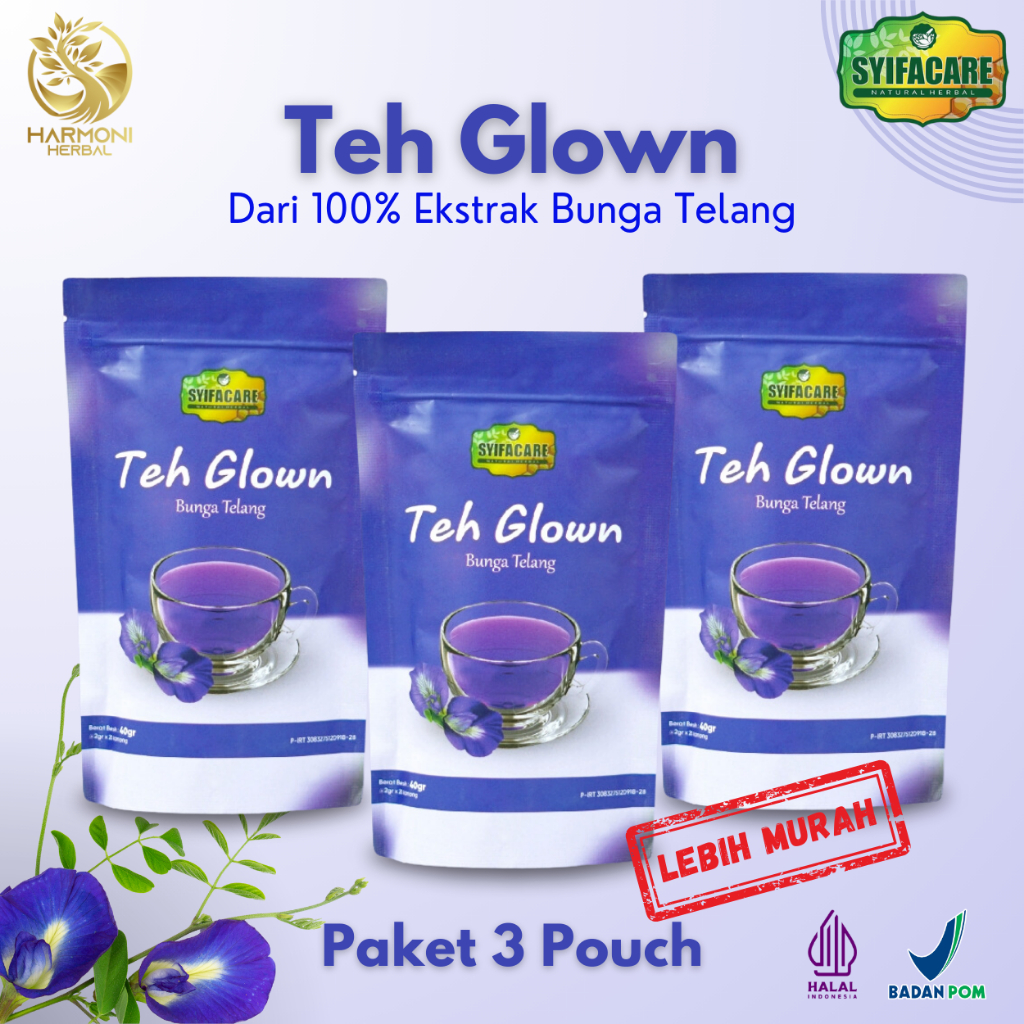 

Teh Kecantikan 3 Pack Teh Glown Syifacare Teh Celup Bunga Clitoria Ternatea 100% Bahan Alami