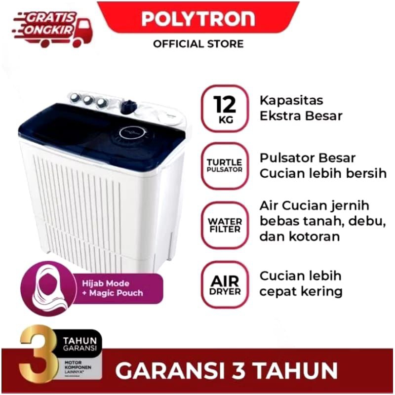 POLYTRON PWM 1203 MESIN CUCI 2 TABUNG 12KG