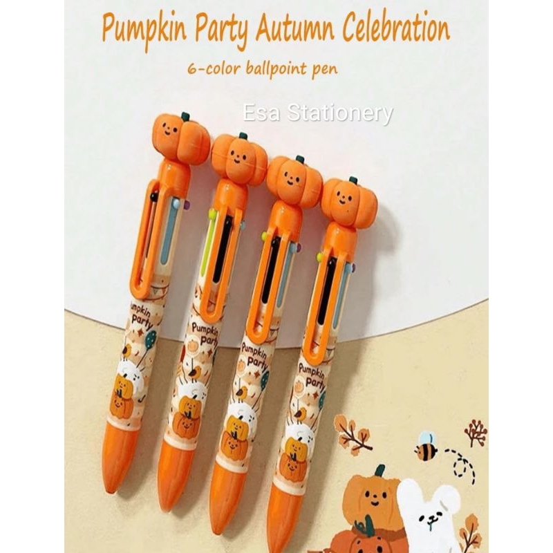 

Pumpkin Themed Ballpoint Pens, 0.7mm, 6-In-1 Retractable Multi-Color Ballpoint Pens