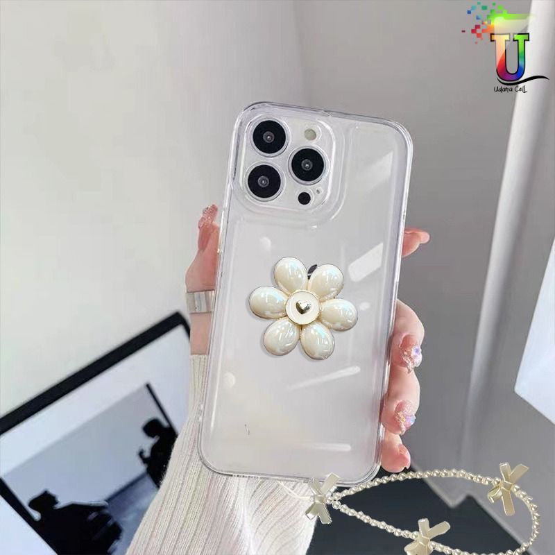 GC136 Silikon Clear Case White Flower Pop Stand With Bracelet Phone Case Softcase/ Casing Hp For SAM