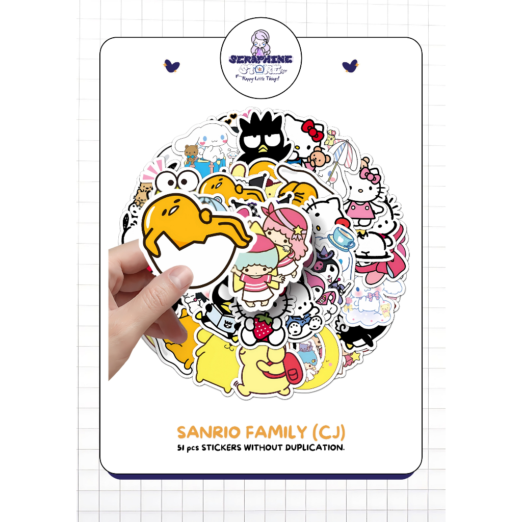 

STICKER PACK DAILY VINYL WATERPROOF | SANRIO FAMILY 51PCS | DECORATION STICKER for Tumbler Koper Laptop Helm Casing