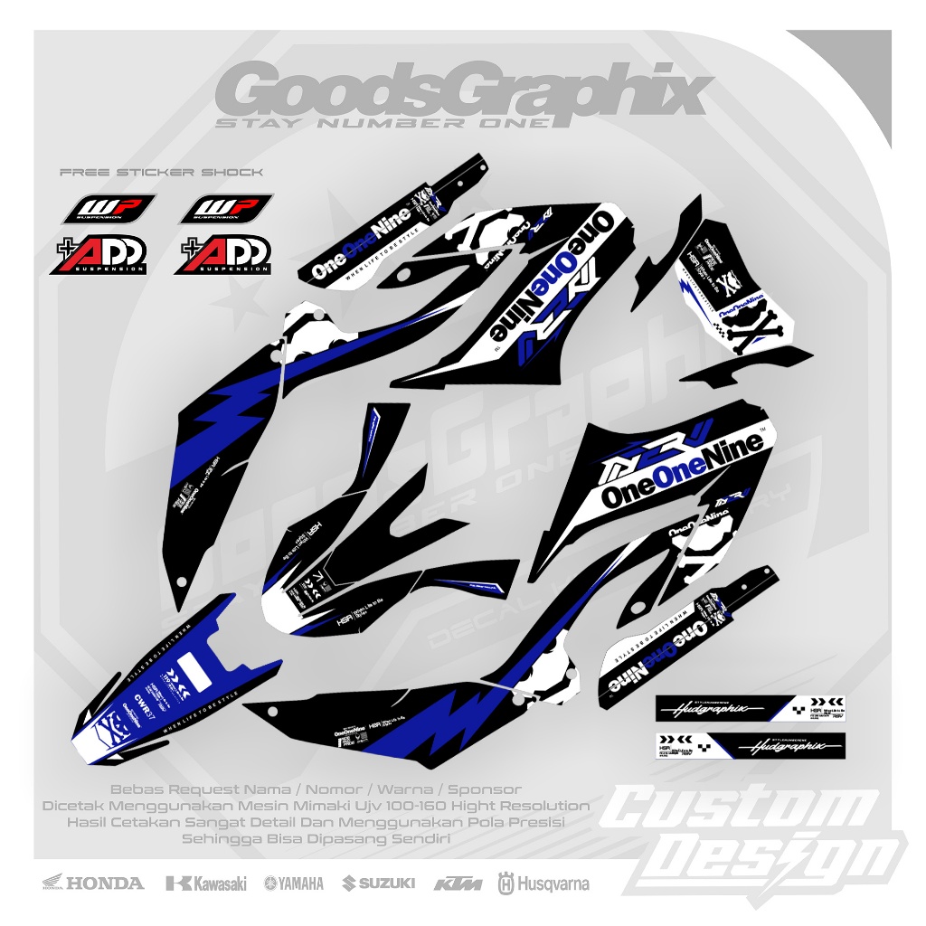 Decal Wr 155 Oneonenine Hitam Biru - Decal Supermoto Yamaha Wr 155