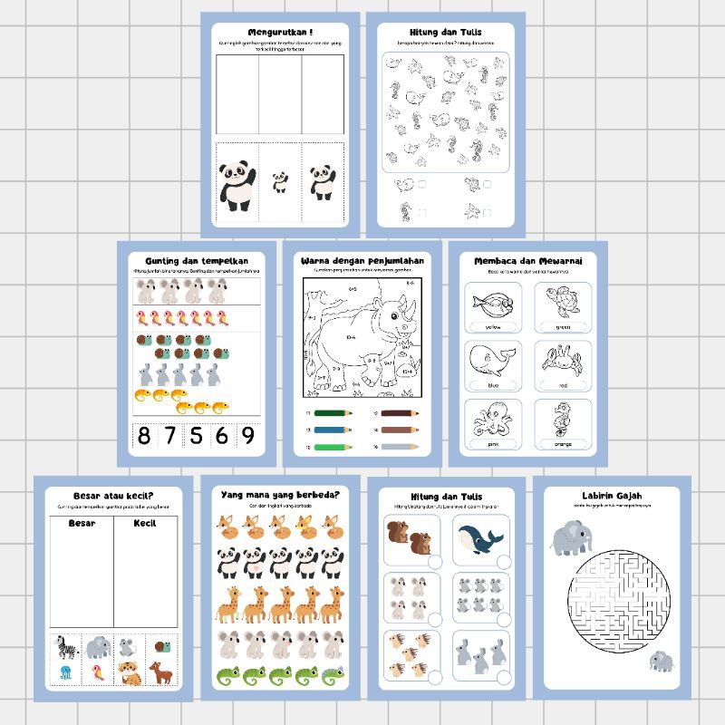 

Worksheet / lembar kerja Angka untuk anak pereschool siap pakai edisi hewan. HARGA PERLEMBAR