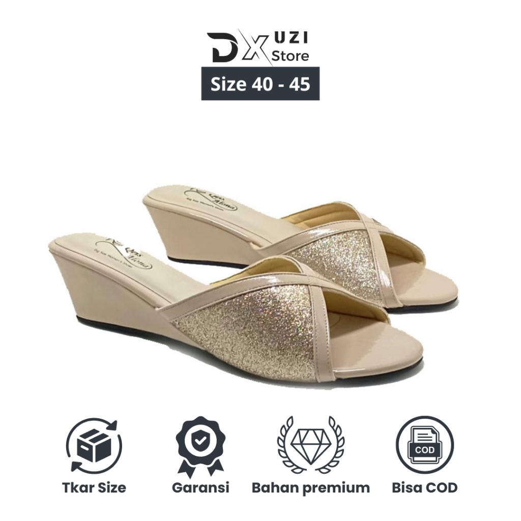 Chikako Cream - Sandal Wanita Ukuran Besar Jumbo / Sendal Wedges Casual Cewek Semi Formal