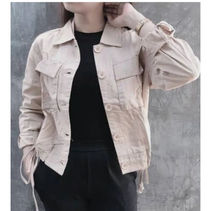 pl outer jaket wanita chic girl army