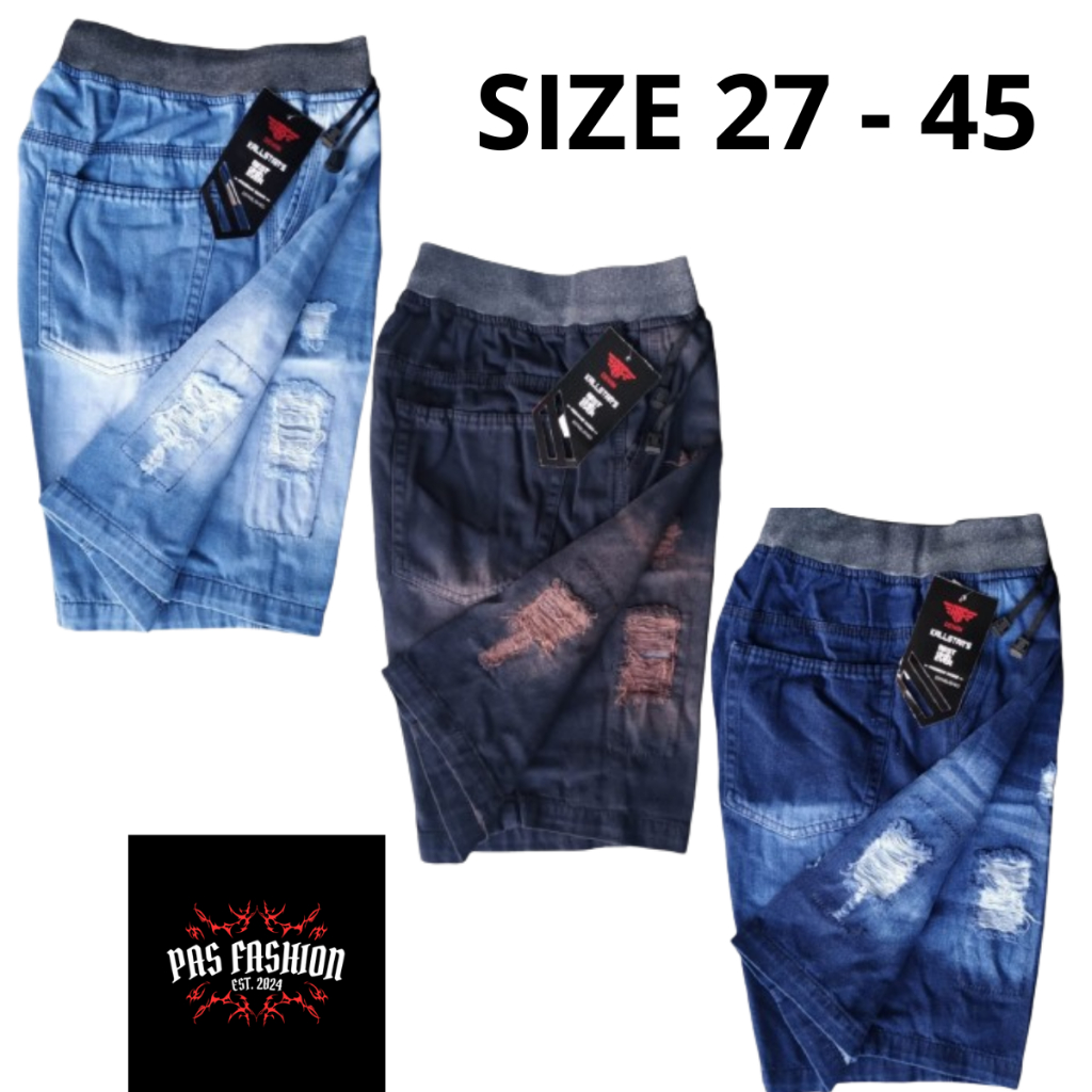READY JUMBO CELANA JEANS PENDEK PRIA SOBEK RIPPED PINGGANG KARET BIG SIZE CELANA ROBEK DISTRO BROADS
