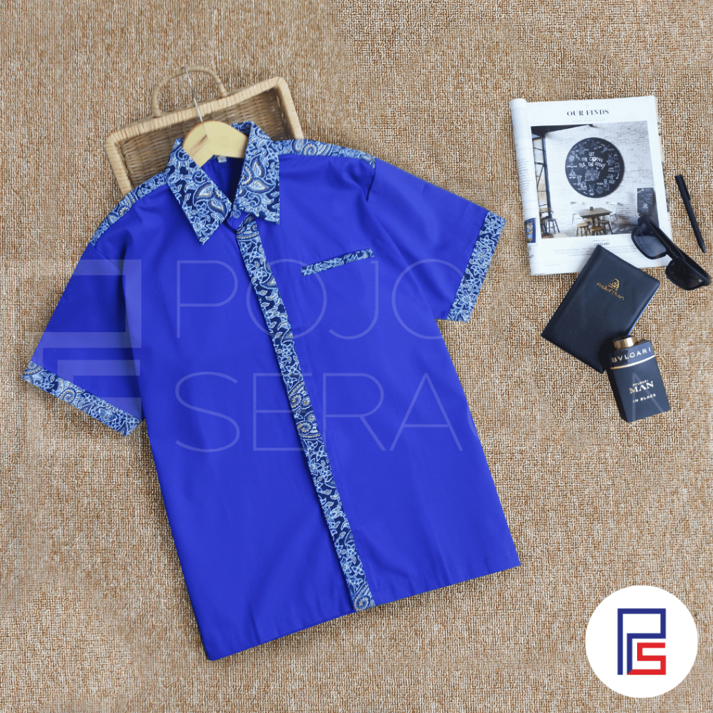 Kemeja Batik | Drill Kombinasi Batik | Baju Batik Pria | Batik Lengan Pendek | Baju Batik Kombinasi 