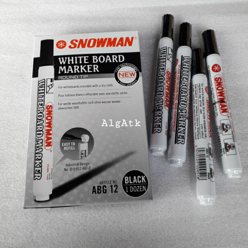 

12 Pcs Spidol White Board Snowman ABG-12 Hitam
