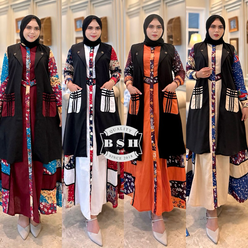 KARMILA SET INNER OUTER BY BSH BSHOP GAMIS KATUN LINEN PREMIUM BSH BY RIO