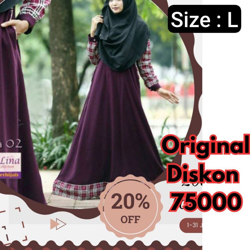 Alina inara hitam merah L gamis harian maroon motif simple katun busui rok lebar diskon cuci gudang 