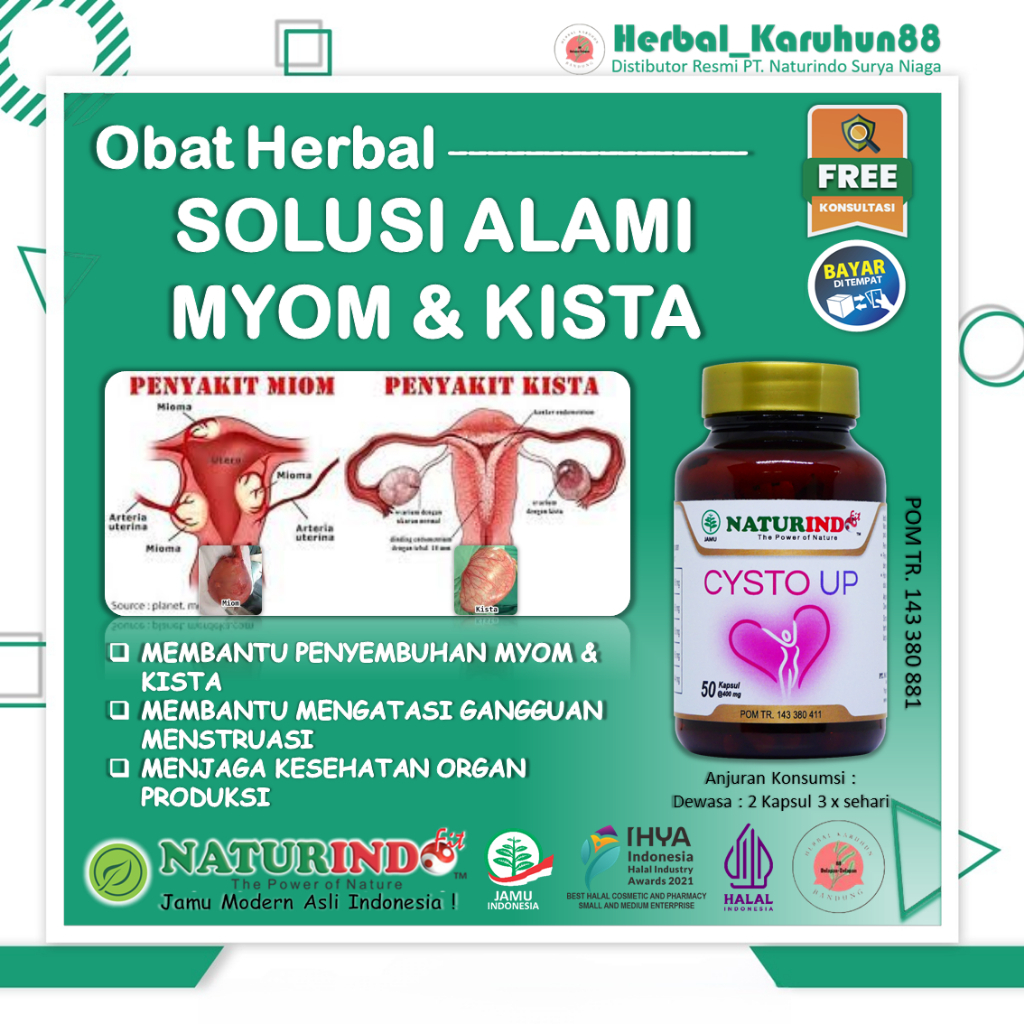 Obat Herbal Kista Miom Bartholin Endometriosis Epidermoid PCOS Gangguan Menstruasi CystoUp Naturindo