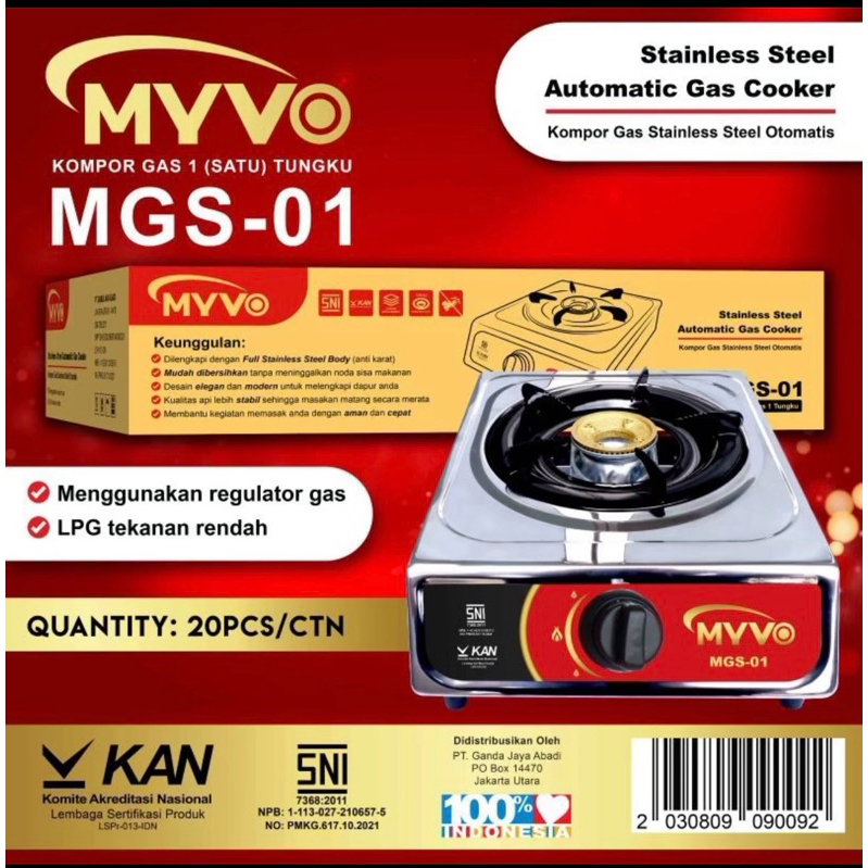 KOMPOR GAS 1 TUNGKU STAINLESS MGS-01 MYVO