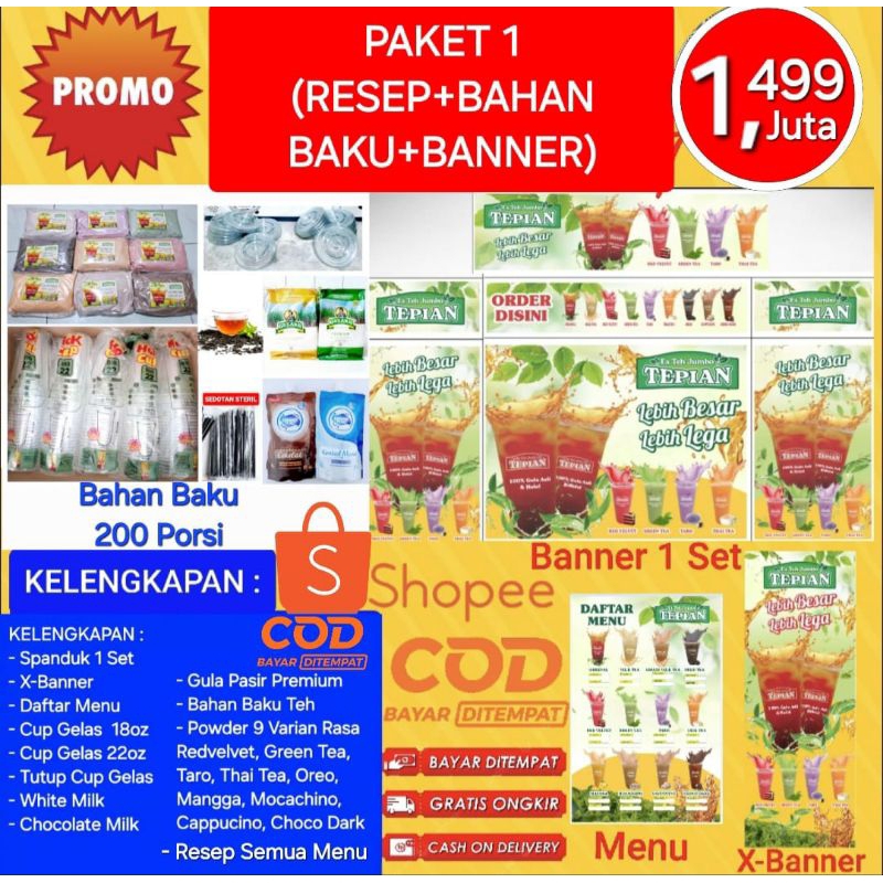 

ES TEH JUMBO TEPIAN PAKET RESEP+BAHAN+BANNER/SPANDUK 1SET