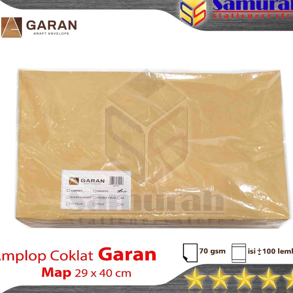 

KW8OW3859 Amplop Kertas Coklat GARAN Ukuran Map 29 x 4 cm Amplop Dokumen Besar 1 pak isi 1 Lembar Tebal 7 Gsm Gram 29x4