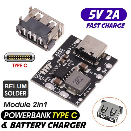 Modul Power Bank USB Type-C Fast Charger Step Up Baterai 18650 Lithium 5V 2A 600mA