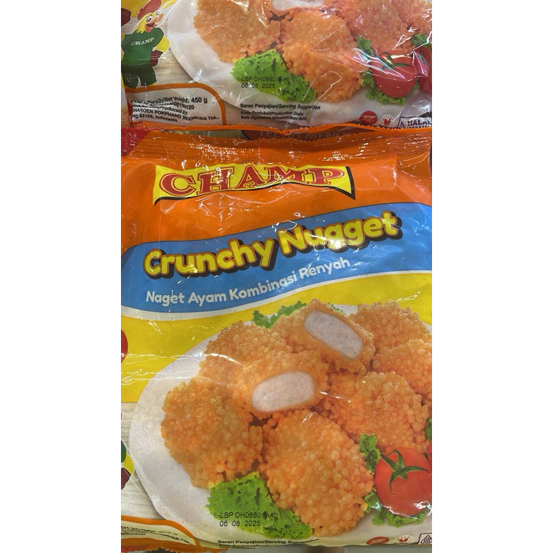 

nugget ayam | crunchy nugget | chicken nugget | champ crunchy nugget | makanan siap saji | frozen food | daging beku | makanan beku