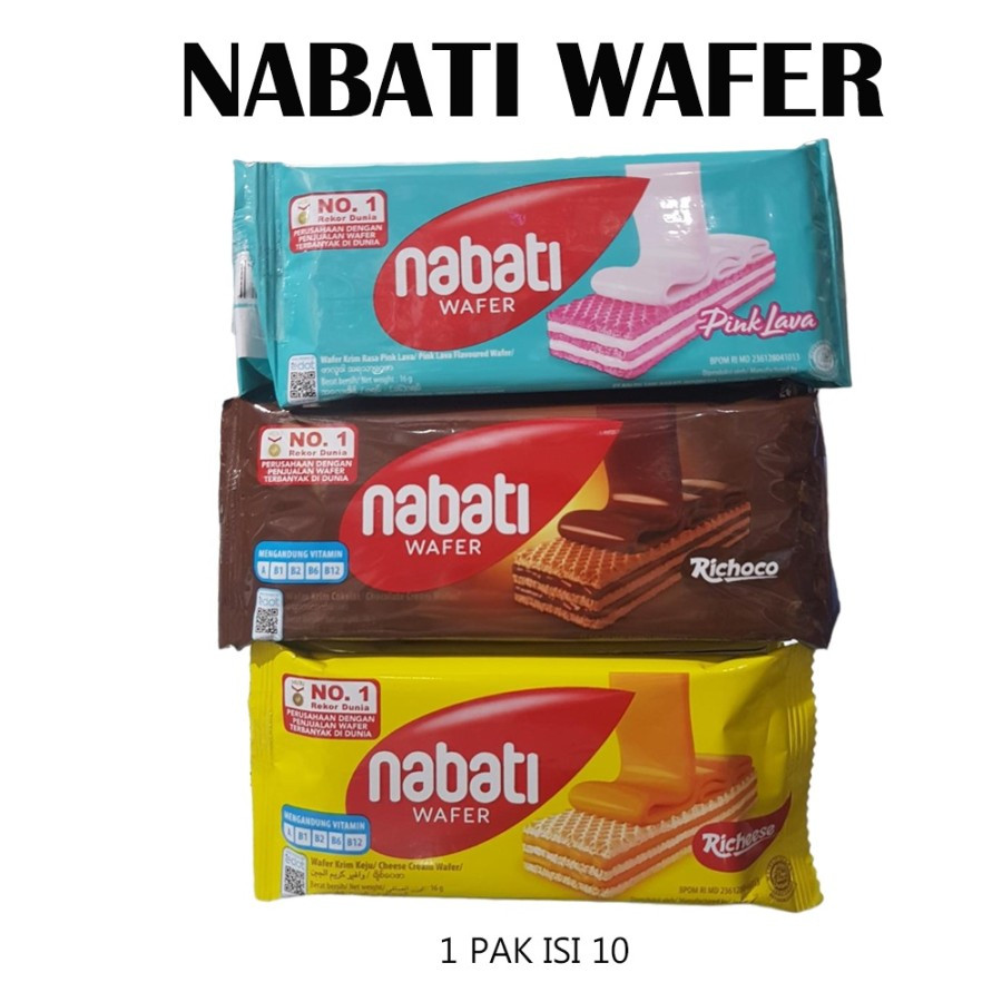 

Nabati Wafer Keju, Pink, Cokelat 16G 1 Renceng Isi 10 Sachet All Variant