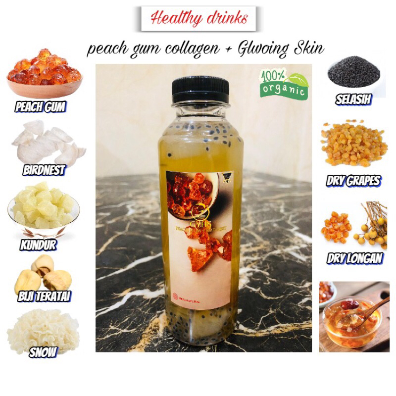 

Minuman Peach Gum+Birdnest 250ml Collagen Penuaan Kecantikan kulit cerah tanpa bahan pengawet