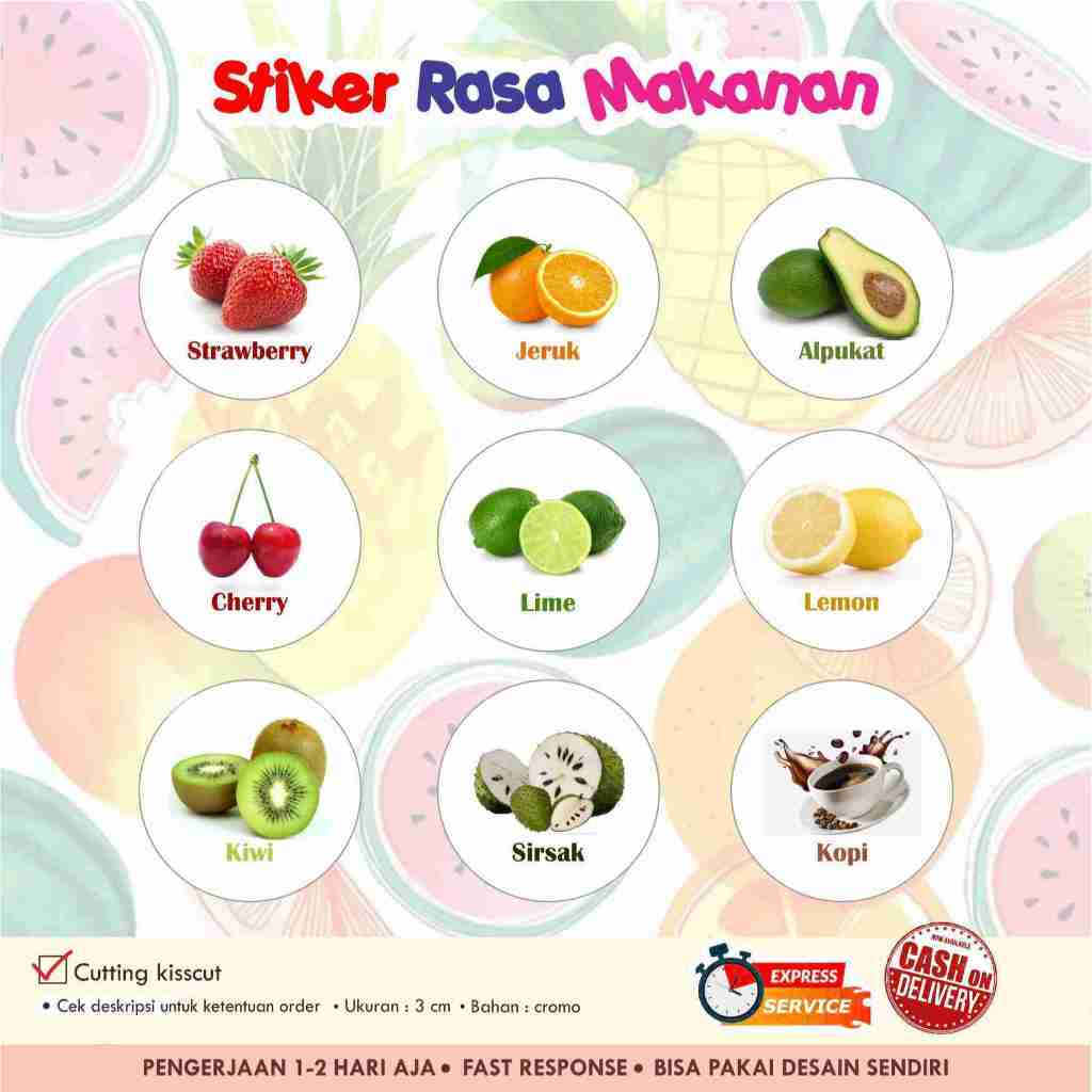 

[55 pcs] Stiker rasa makanan / buah Cromo bulat