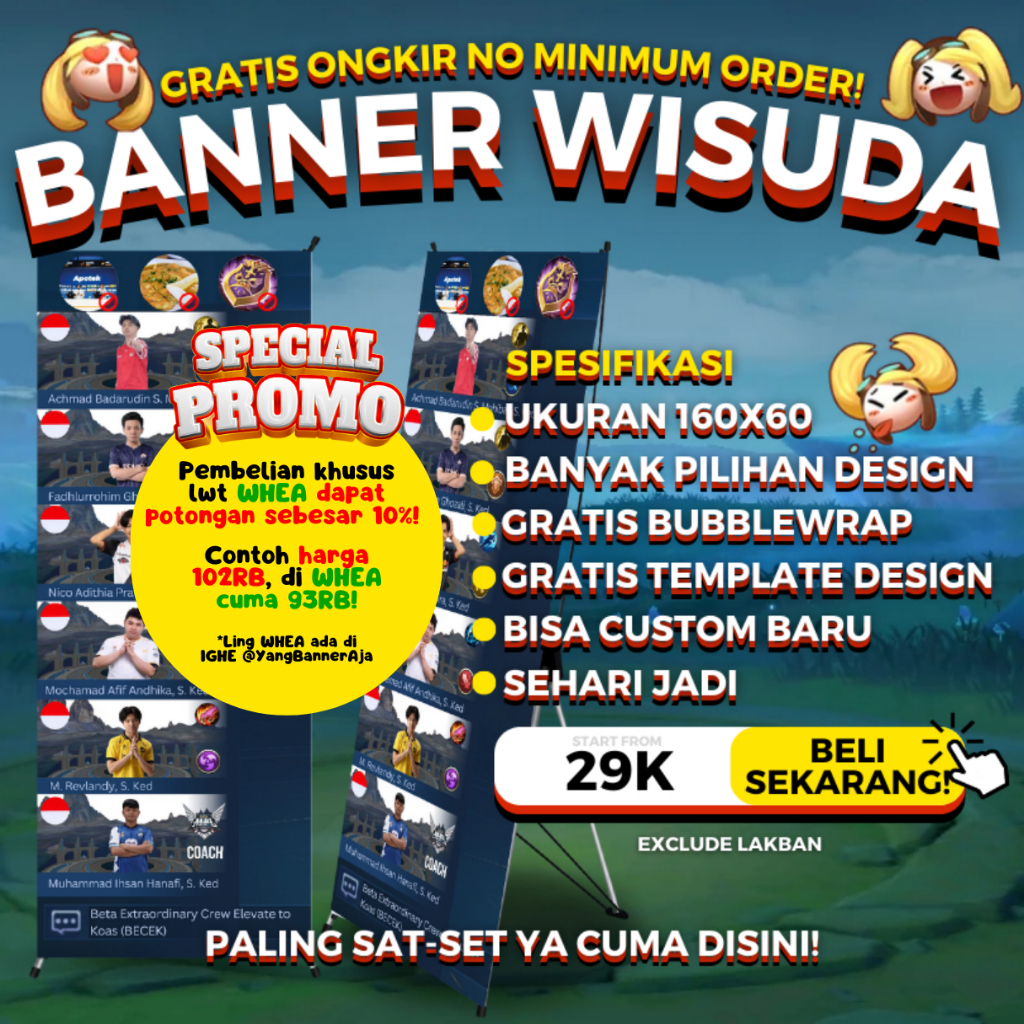 [BANNER FLEXY+STAND+B.WRAP] CETAK PRINT CUSTOM X BANNER Y BANNER FLEXI FREE DESIGN TEMPLATE WISUDA W