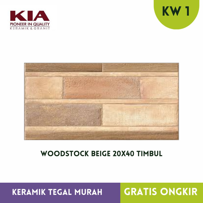 KIA Keramik motif batu alam motif kayu 20x40 KIA Woodstock Beige KW1