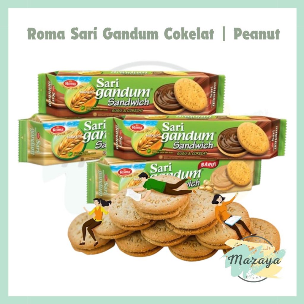 

ROMA SARI GANDUM SANDWICH SUSU & COKLAT DAN PEANUT & BUTTER KEMASAN 115 GR - MAZAYA HOMESTORE