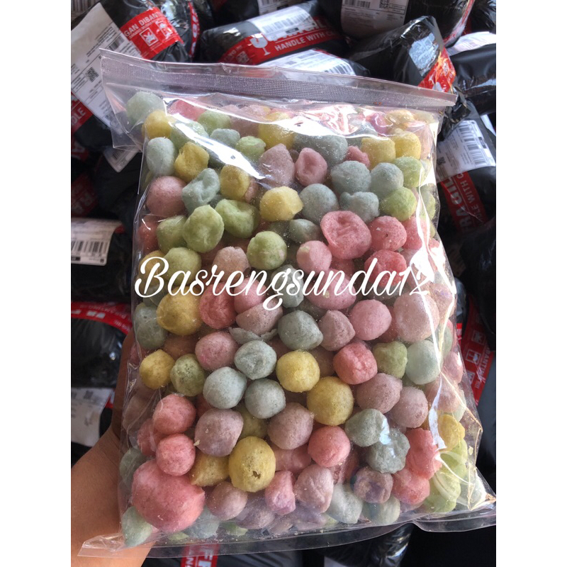 

(PRODUK BARU)Cimol kering warna warni Crispy Pedas Daun jeruk Netto 500gram