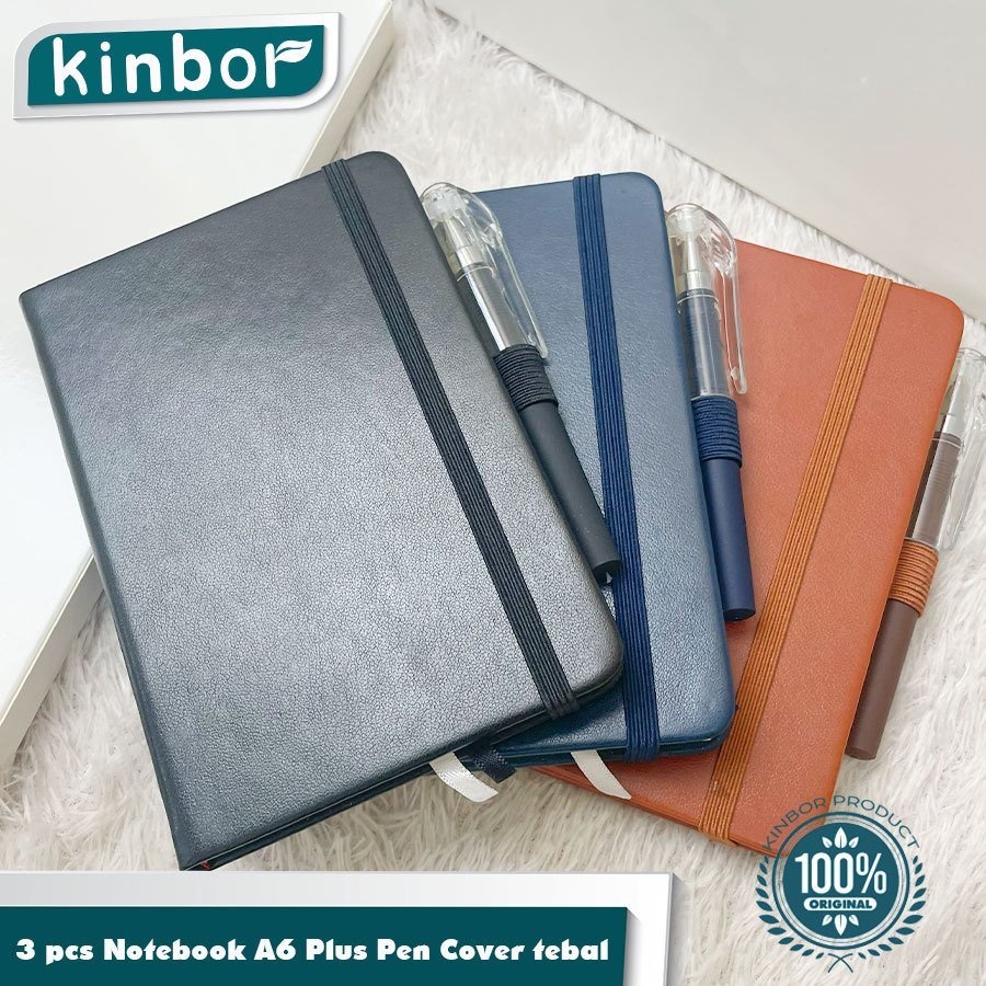 

3PCS Free Pulpen Buku Agenda Kulit A6 Selip Ballpoint Polos/ Notebook A6 100 Lembar Buku Tulis