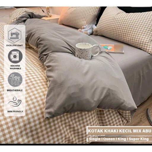 BEDCOVER FULL SET/Bedcover+Sprei+Sarung Bantal+Sarung Guling Motif Kotak-Kotak Kecil Aesthetic