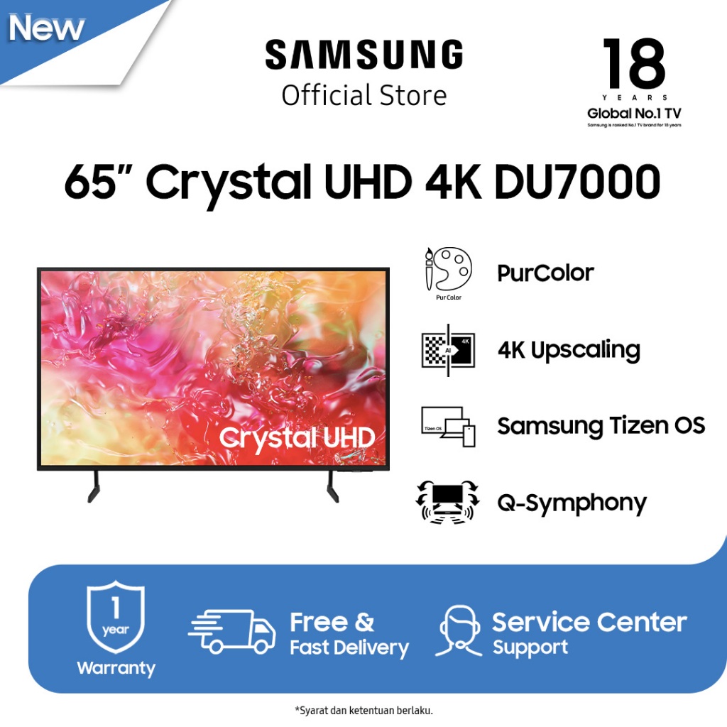 Samsung 65" Crystal UHD 4K DU7000 4K Smart TV - UA65DU7000KXXD