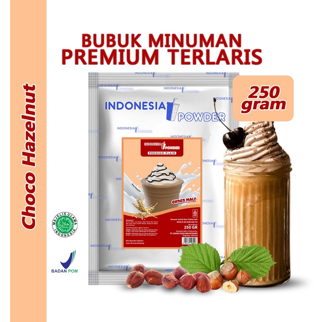 

NUSANTARA Bubuk Minuman Instant Premium Plain Tanpa Gula Horeca Rasa Choco Hazelnut / Coklat Kacang Hazel 250 Gram Omura Powder