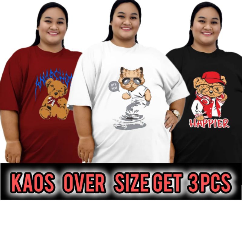 (paket isi 3 pcs) KAOS JUMBO /OVERSIZE  PRIA WANITA DEWASA LD 120 MOTIF BONEKA BONEKA TEDDY