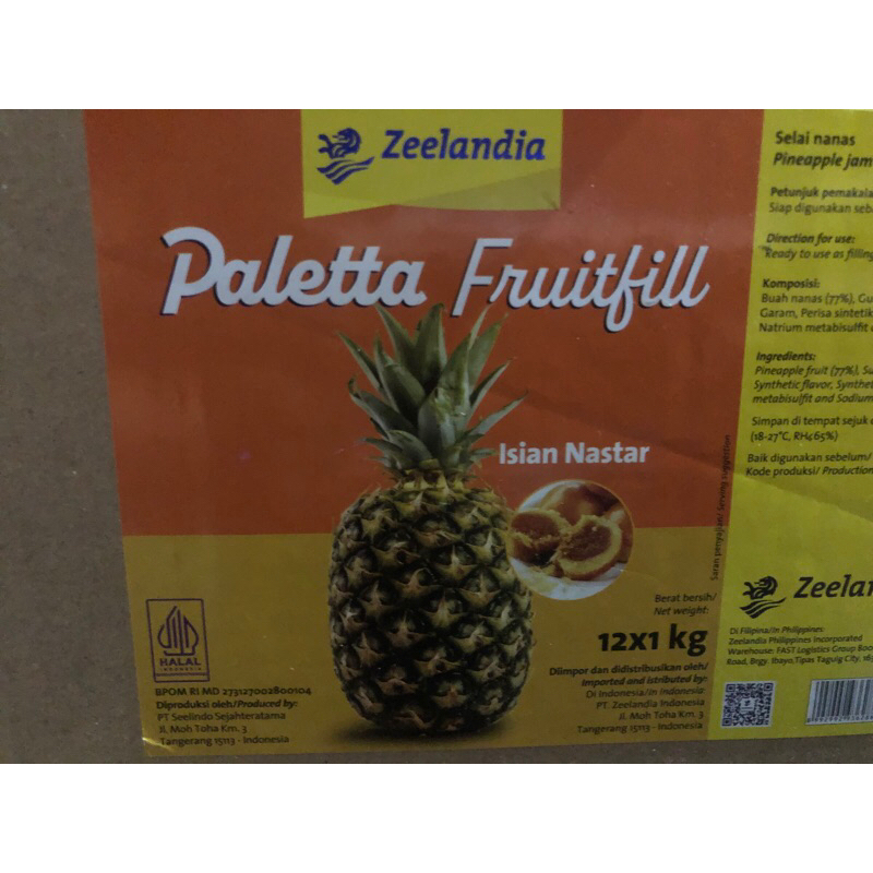 

selai Nastar 1kg Paletta Fruitfill zeelandia kemasan selai nanas nastar