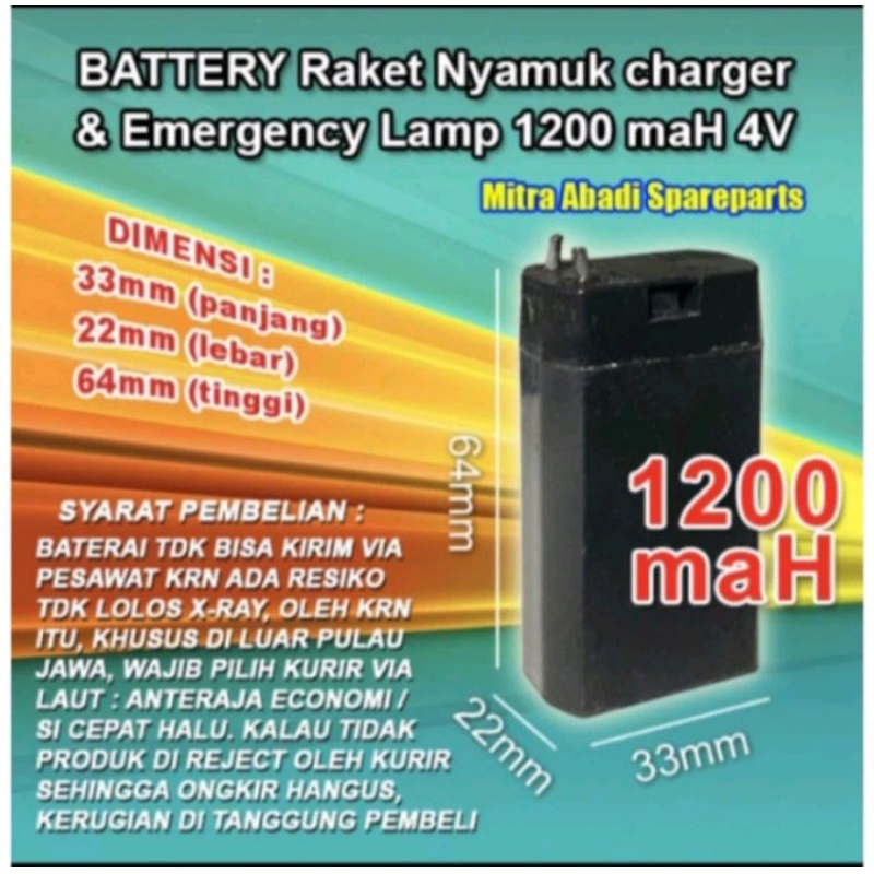 batrei raket nyamuk dan emergency lamp aki 1200MAH 4v