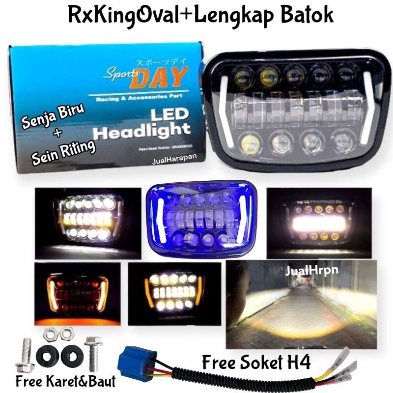 DAYMEKER RX KING NEW OVAL REFLEKTOR HEAD LAMP DEPAN 16 LED KOTAK RX-KING NEW DAY SUPER TERANG Lampu 