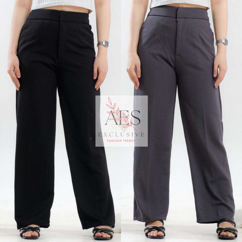 Cozy Pants Knit Highwaist Loose Celana Kulot Wanita - Rib Knit Premium Celana Panjang Kasul Formal