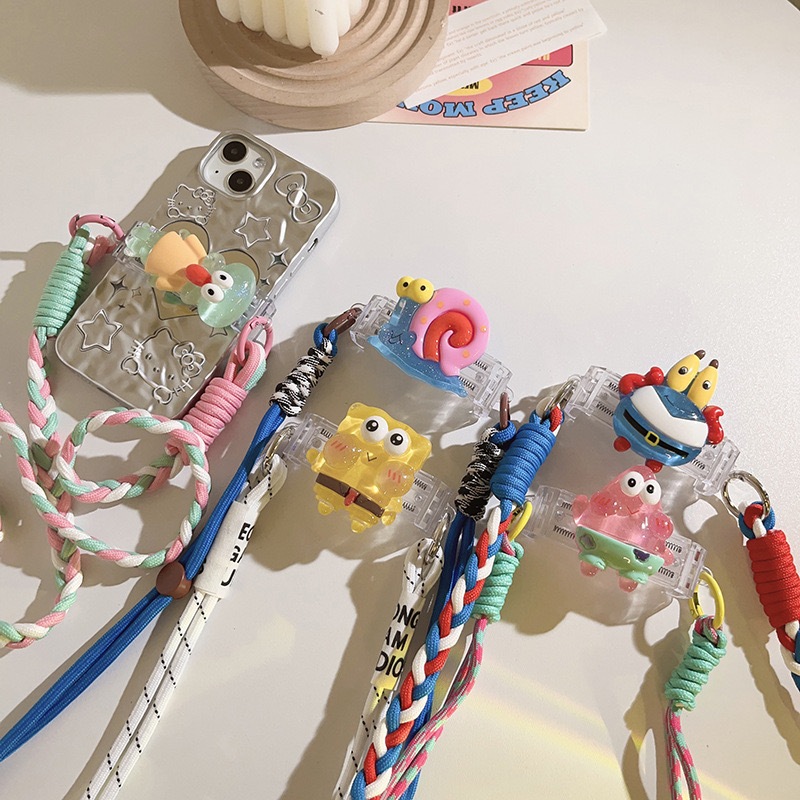 Tali Gantung HP Cartoon Segar Samping Anyaman Casing HP Universal Secara Diagonal Melintasi Rantai P