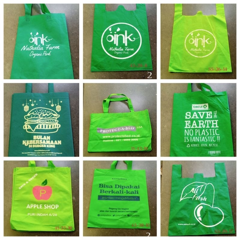 

TAS BELANJA SPUNBOND SHOPPING BAG OINK BURGER KING PROTECTABED CIRCLE K APPLE SHOP SAYUR BOX ALL FRESH HIJAU