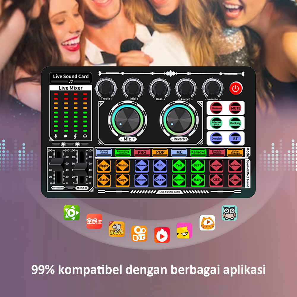 SoundCard F999 Bluetooth Compatible External Wireless - DJ Live - Streaming - Mixer