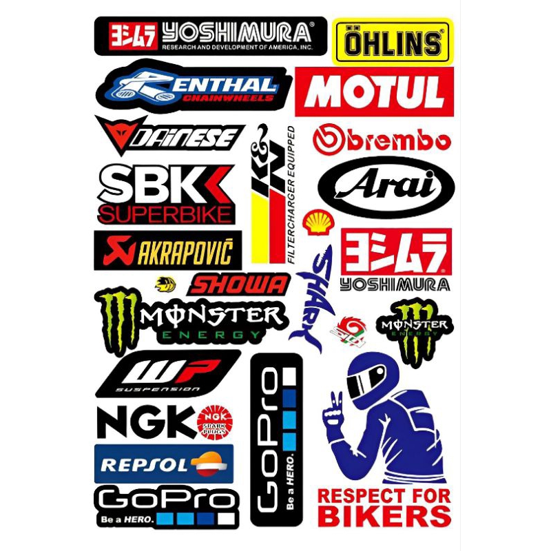 

Stiker Motor Brand Merk Cutting Pola Vinyl Tahan Air - 1 Lembar Isi 20 Pcs
