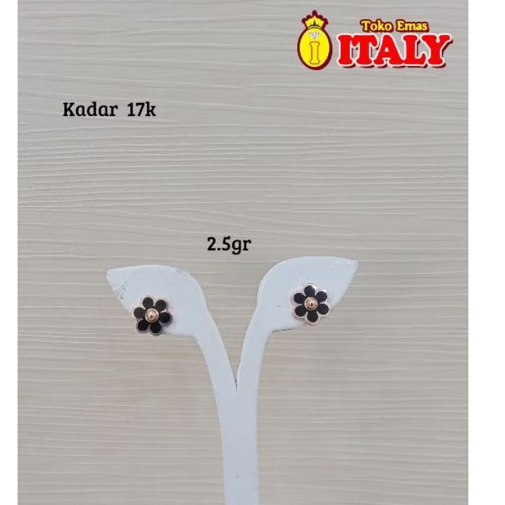 Giwang emas tua variasi bunga hitam